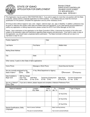 Idaho State Controller Employment Application