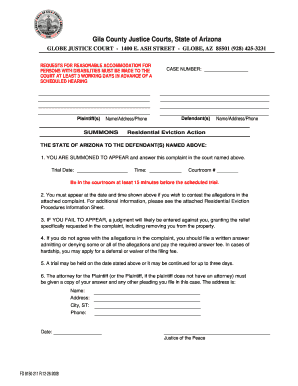 Arizona Residential Eviction Summons
