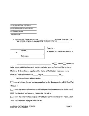 Acknowledgment of Service Form