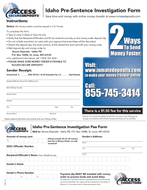 Idaho Pre-Sentence Investigation Fee Form