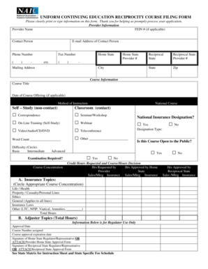 Uniform Continuing Education Reciprocity Course Filing Form
