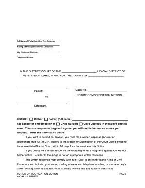 Idaho Notice of Modification Motion