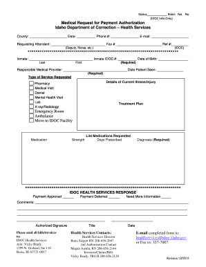 Idaho Medical Request for Payment Authorization