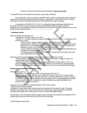 Collaborative Practice Agreement for Influenza and Pneumococcal Vaccines