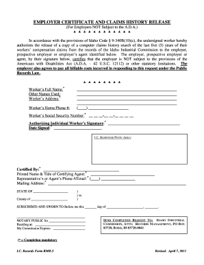 Employer Certificate and Claims History Release