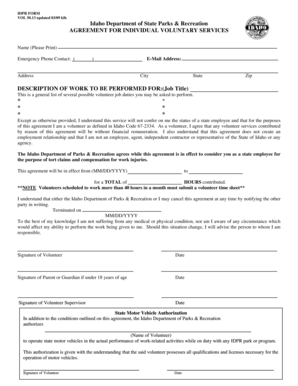 Idaho Volunteer Services Agreement