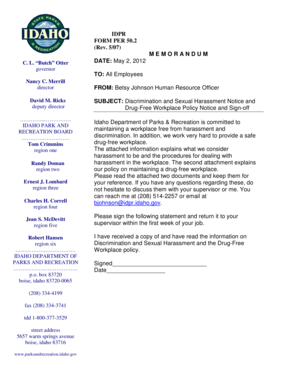 Idaho Discrimination and Harassment Policy Sign-off