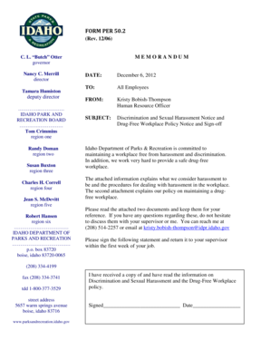 Idaho Discrimination and Harassment Policy Sign-off