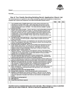 One & Two Family Dwelling Building Permit Application Checklist