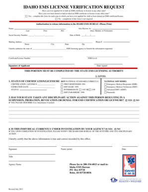 Idaho EMS License Verification Request