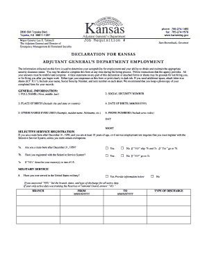 Kansas Adjutant General's Department Employment Declaration