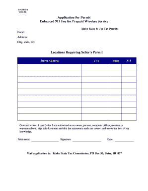 Idaho Enhanced 911 Fee Permit Application