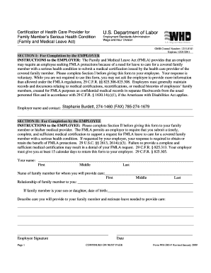 Family Medical Leave Act Certification of Health Care Provider