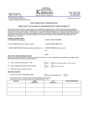 Kansas Adjutant General's Employment Declaration
