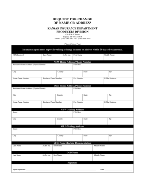 Kansas Insurance Agent Name or Address Change Form