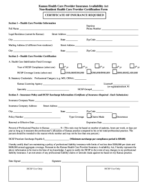 Kansas Non-Resident Health Care Provider Certification Form