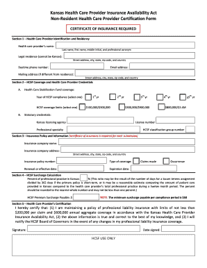 Kansas Non-Resident Health Care Provider Certification Form