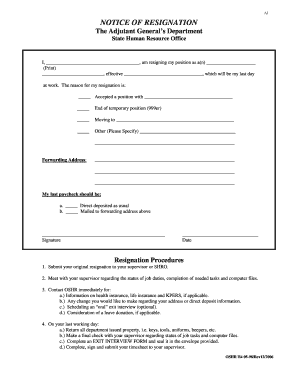 Notice of Resignation