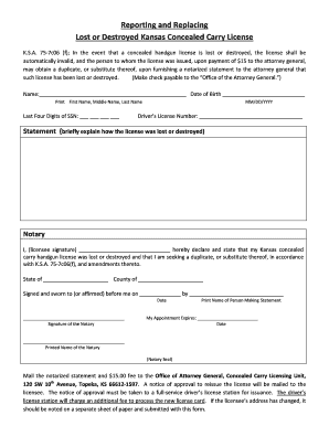 Kansas Concealed Carry License Replacement Form