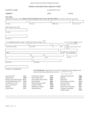 Health Occupations Credentialing Criminal Record Check Request Form