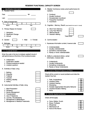 Resident Functional Capacity Screen
