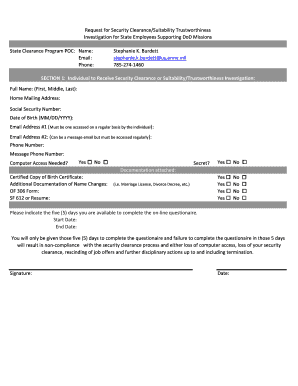 Request for Security Clearance/Suitability Trustworthiness Investigation