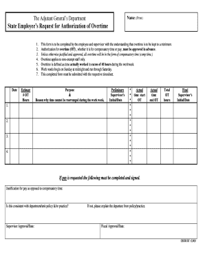 State Employee's Request for Authorization of Overtime