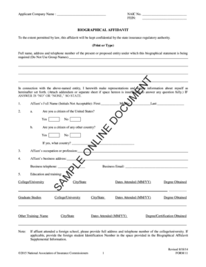Biographical Affidavit for Insurance Licensing