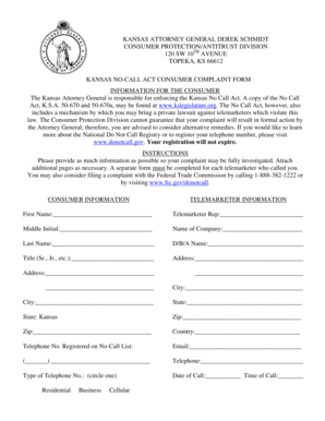 Kansas No-Call Act Consumer Complaint Form