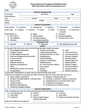 Kansas ADRC Information Assistance Form