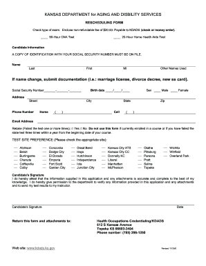 Kansas CNA Test Rescheduling Form