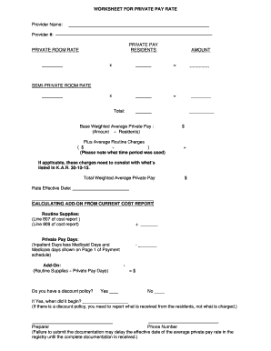 Private Pay Rate Worksheet