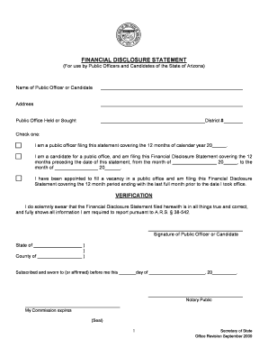 Arizona Financial Disclosure Statement