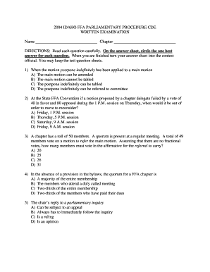 Idaho FFA Parliamentary Procedure Exam