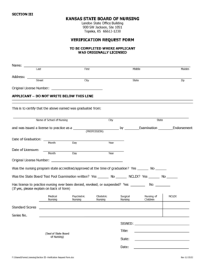 Kansas Nursing License Verification Request Form