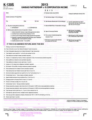 Kansas K-120S Partnership or S Corporation Income Tax Form