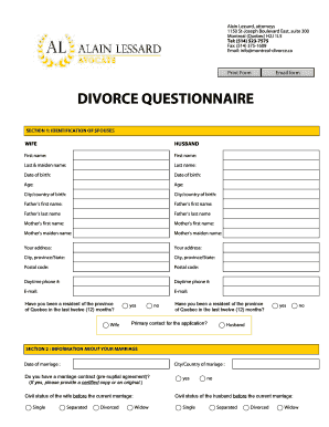 Quebec Divorce Questionnaire