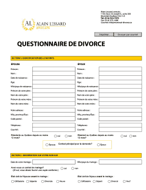 Questionnaire de divorce