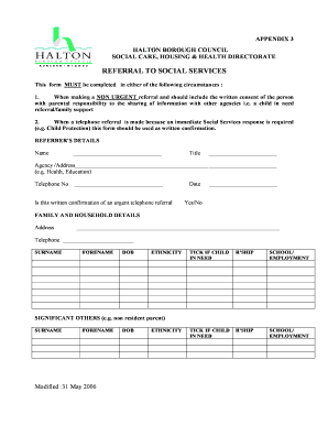 Halton Borough Council Social Services Referral Form