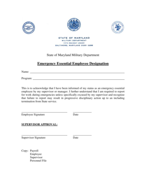 Maryland Emergency Essential Employee Designation