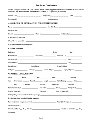 Lost Person Questionnaire