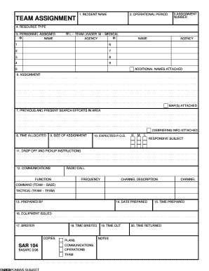 Search and Rescue Team Assignment Form