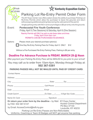 Parking Lot Re-Entry Permit Order Form