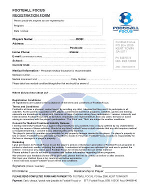 Football Focus Registration Form