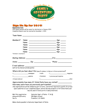 2014 Kentucky State Parks Quest Registration Form
