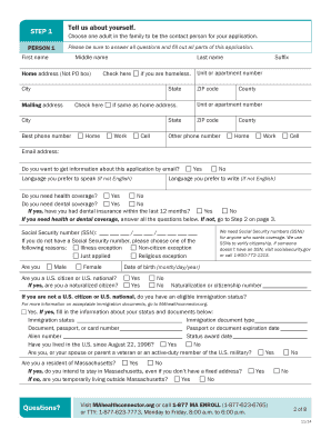 Massachusetts Health and Dental Insurance Application