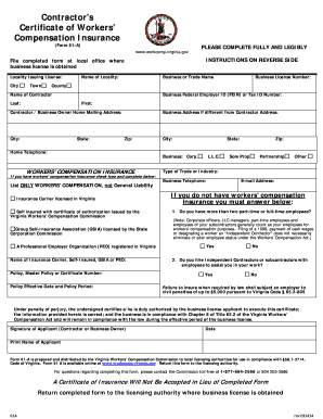 Virginia Contractor's Workers' Compensation Insurance Form