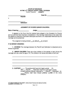 Michigan Divorce Judgment with Minor Children