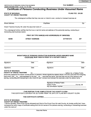Michigan Assumed Name Certificate