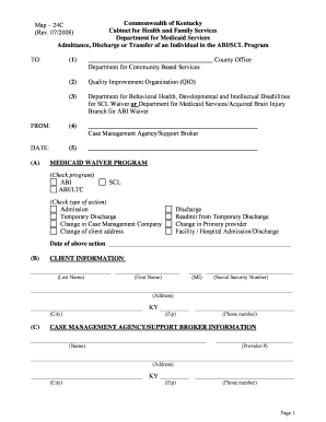 Kentucky Medicaid Waiver Admittance Discharge Form
